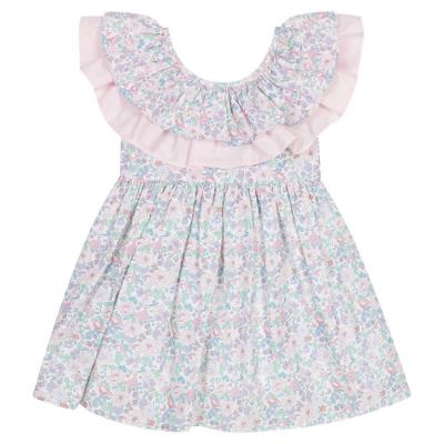Picture of  Deolinda Girls Gardenia Print Dress With Double Ruffle Collar - Pink