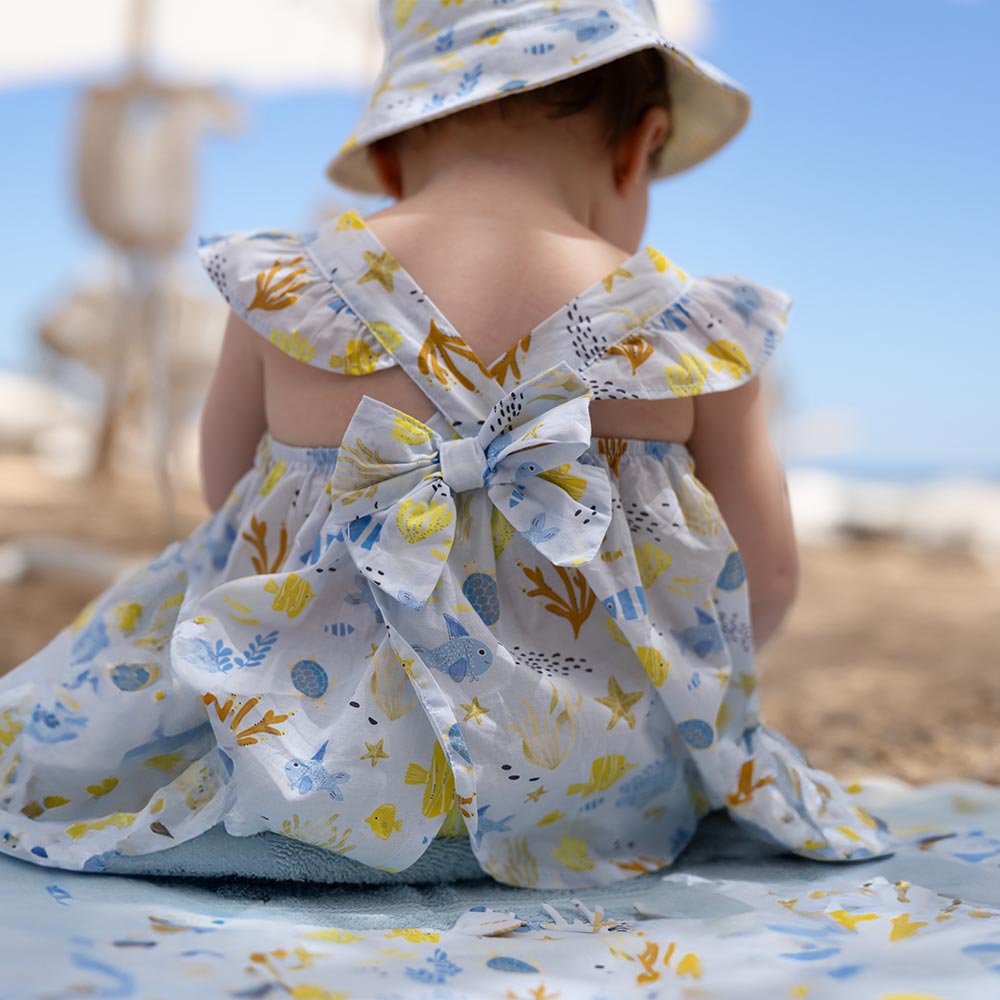 Tutto Piccolo Bowling Collection Baby Girls Beach Dress Blue Lemon