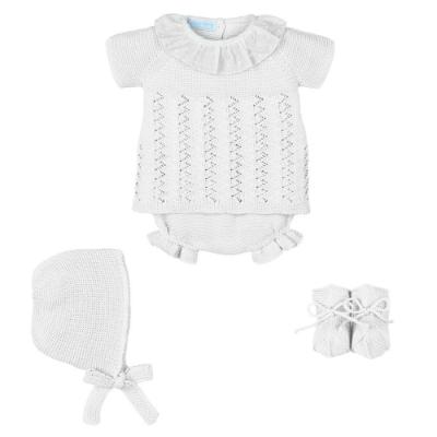 Picture of Mac Ilusion Vedella Collection Jampant Set With Bonnet & Booties - White 