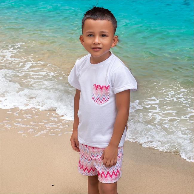 Picture of  Rochy Boys Zig Zag Collection T-shirt & Swimshorts Set X 2 - Fucshia Lilac