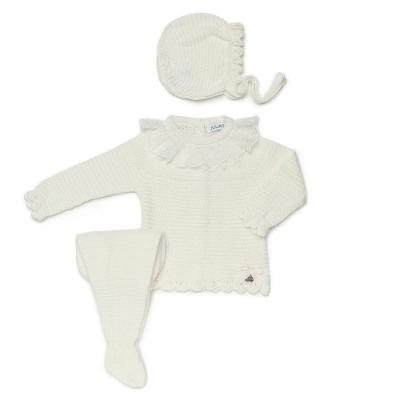 Picture of Juliana Baby Summer Knit 3 Piece Set With Lace Collar- Ivory
