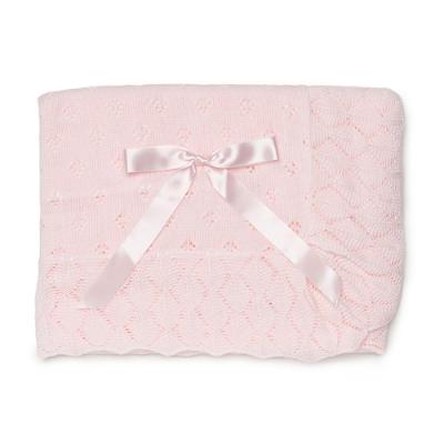 Picture of Juliana Baby Summer Knit Shawl With AOP Openwork & Satin Bow - Pink