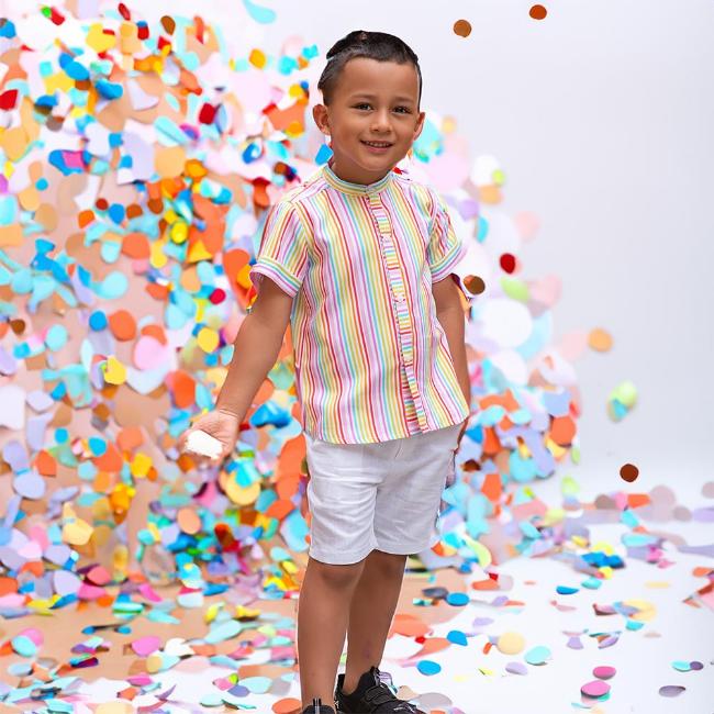 Picture of Rochy Boys Stripes Collection Shirt & Shorts Set - Multicoloured