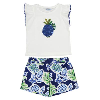 Picture of Mayoral Mini Girls Pineapple Shorts Set - Blue