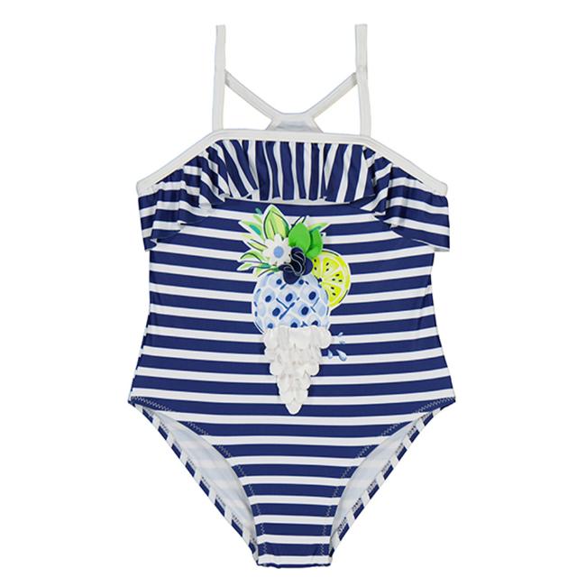 Picture of Mayoral Mini Girls Striped Pineapple Swimsuit - Navy 