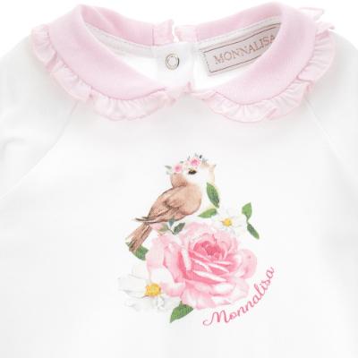 Picture of Monnalisa Bebe Girls Roses & Bird Babygrow - White Pink