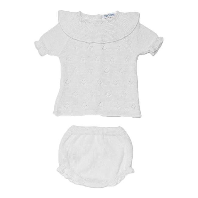 Picture of Juliana Baby Summer Knit Ruffle Collar Jampant Set - White