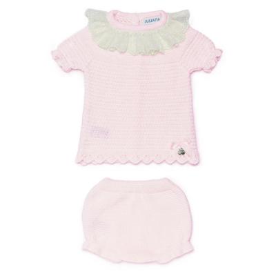Picture of Juliana Baby Summer Knit Jampant Set With Lace Collar- Pink