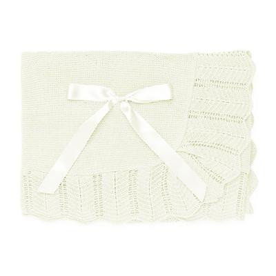 Picture of Juliana Baby Summer Knit Shawl With Openwork Edge & Satin Bow - Pink