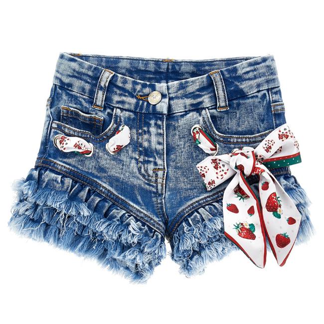 Picture of Monnalisa Girls Strawberry Denim Ruffle Shorts - Blue