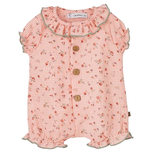 Picture of Calamaro Baby Summer Oregano Ruffle Collar Print Romper - Pink Mint 