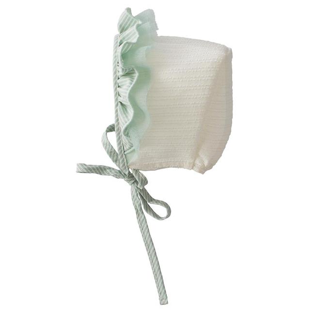 Picture of Calamaro Baby Summer Hinojo Frilled Bonnet - Ivory Mint