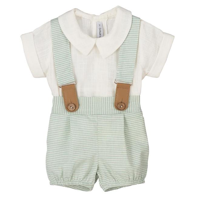 Picture of Calamaro Baby Summer Hinojo Shirt Shorts Set - Ivory Mint