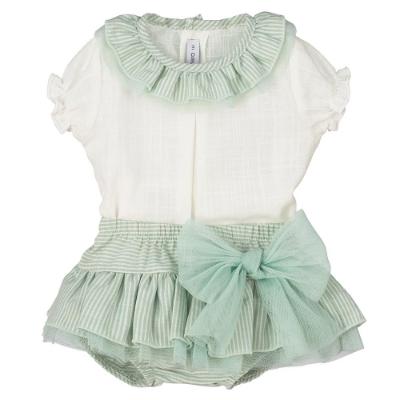 Picture of Calamaro Baby Summer Hinojo Tulle Bow Jampant Set - Ivory Mint
