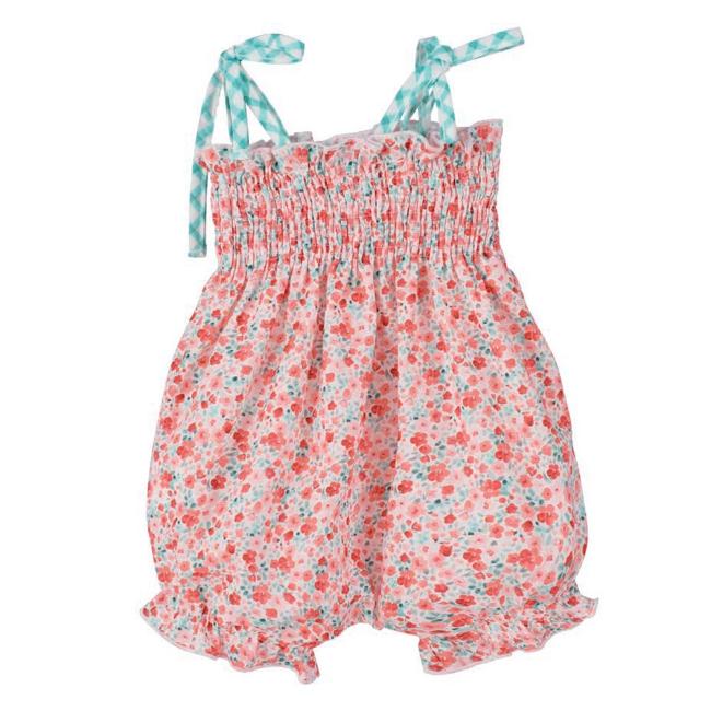 Picture of Calamaro Baby Summer Prunela Floral Playsuit With Gingham - Mint Floral