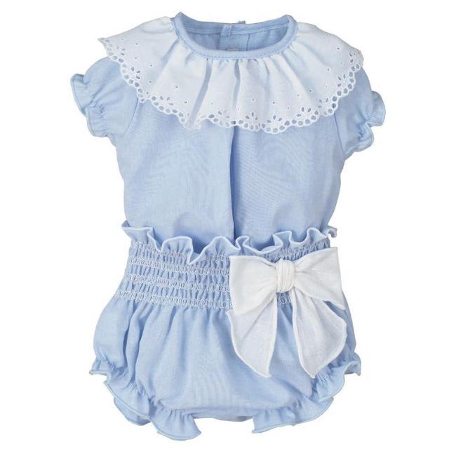 Picture of Calamaro Baby Summer Anis Large Bow Jampant Set - Pale Blue