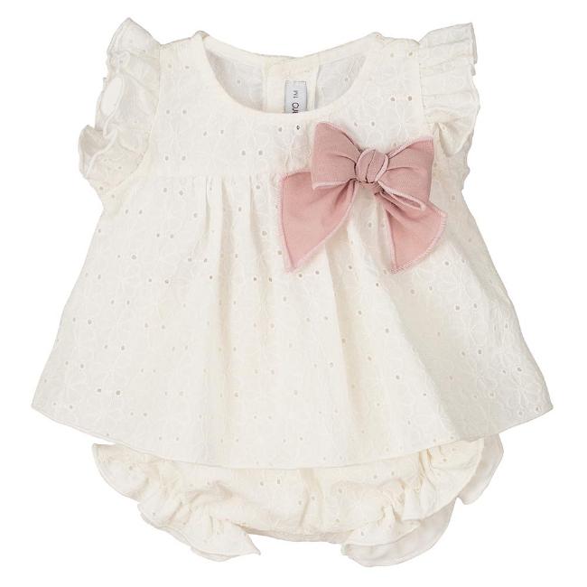 Picture of Calamaro Baby Summer Aliria Lace Jampants Set With Bow - White Pink