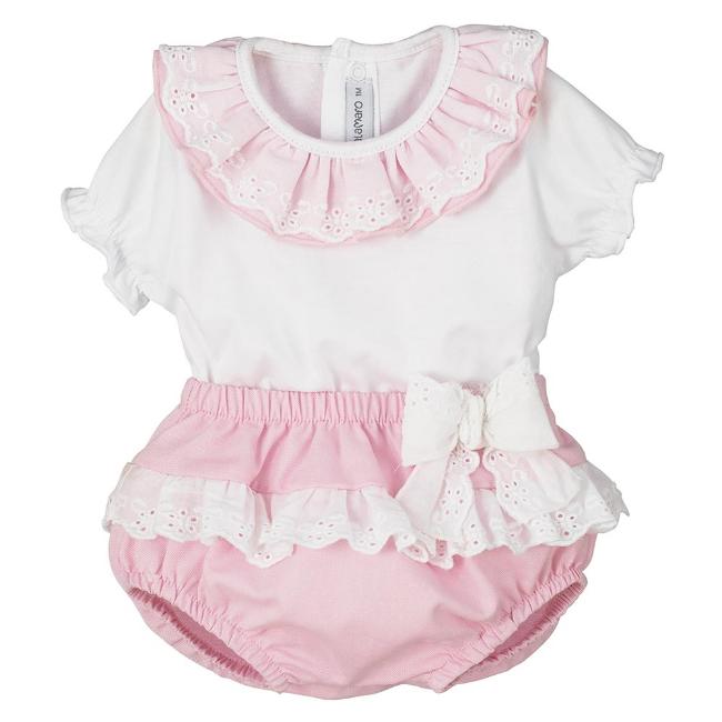 Picture of Calamaro Baby Summer Calendula Ruffle Jampant Set - Pink