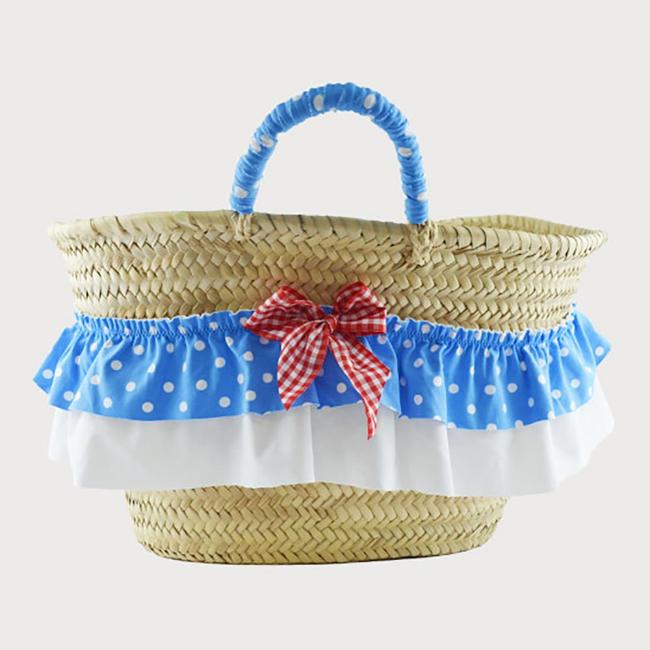 Picture of Sardon Topitos Beach Basket With Ruffle & Bow - Blue Polka