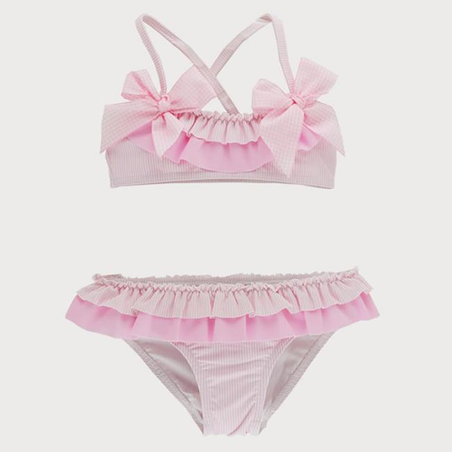 Picture of Sardon Rayas Girls Fine Stripe Ruffle Bikini Set - Pink 