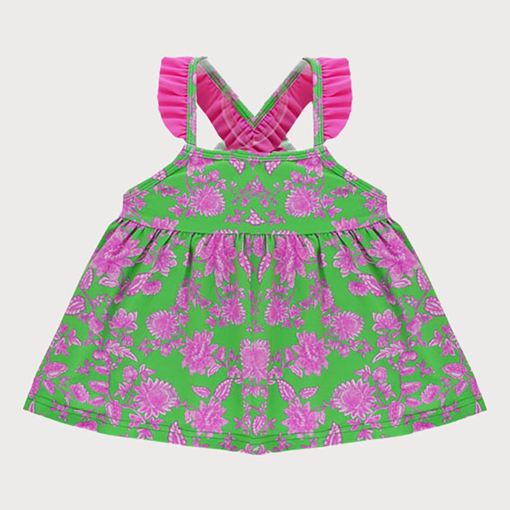 strapless open back dress Riviera Midi Dress in Pink & Green Zebra | OMNES | Ethical & Affordable  Clothing main image 0