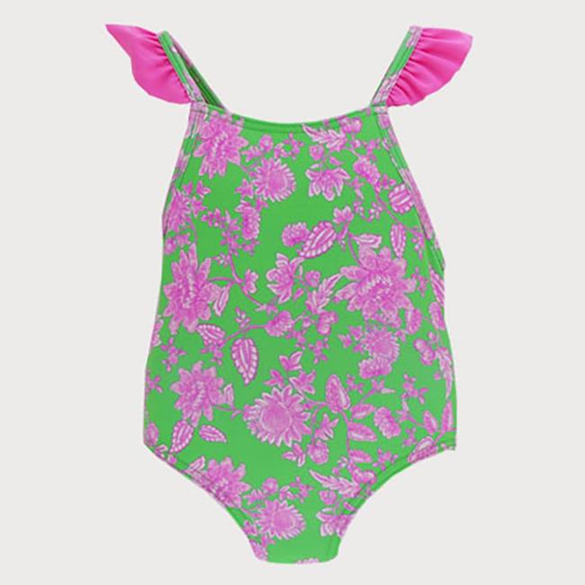 Picture of Sardon Kashmir Girls Ruffle Swimsuit - Green Fuschia