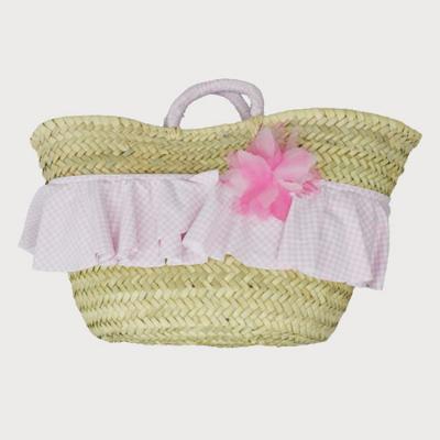 Picture of Sardon Vichy Beach Basket With Gingham Ruffle & Bow - Pink