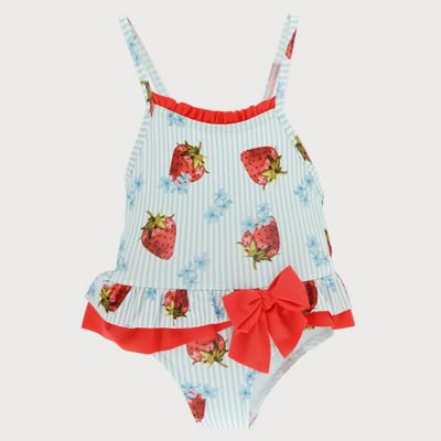 Picture of  Sardon Strawberries Girls Ruffle Swimsuit - Blue Red