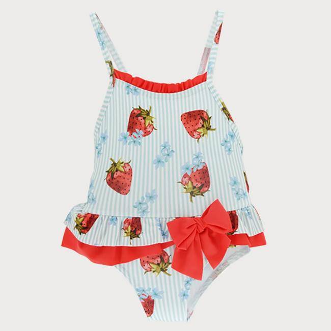 Picture of Sardon Strawberries Girls Ruffle Swimsuit - Blue Red