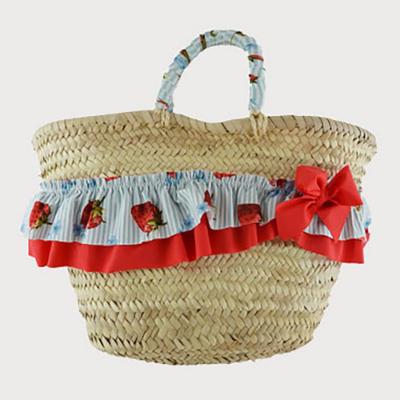Picture of Sardon Strawberries Beach Basket With Ruffle & Bow - Blue Red