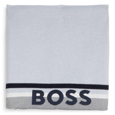 Picture of BOSS Baby Boys Knitted Cotton Logo Blanket - Blue