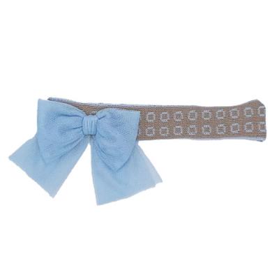 Picture of  Rahigo Girls Summer Knit Headband With Large Fixed Tulle Bow - Beige Blue