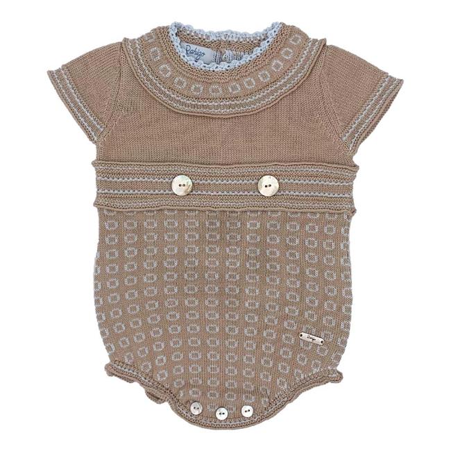 Picture of Rahigo Boys Summer Knit Short Sleeve Romper - Beige Blue