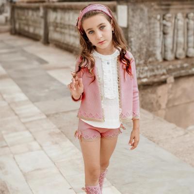 Picture of Rahigo Girls Summer Knit Shorts Blouse & Cardigan Set X 3 - Baby Pink Cream 