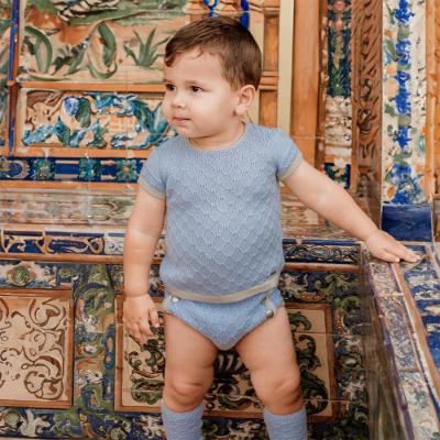 Picture of Rahigo Boys Summer Raised Knit Jampants & Jumper Set X 2 - Baby Blue Cream