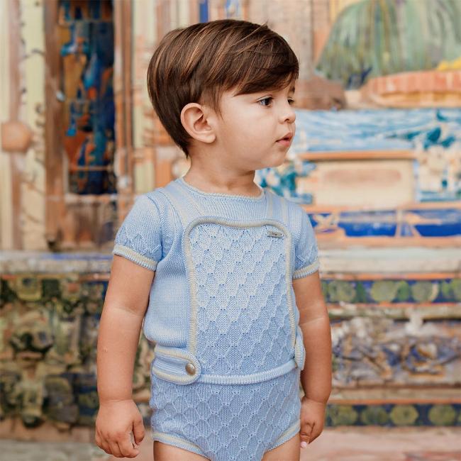 Picture of Rahigo Boys Summer Raised Knit Romper & Jumper Set X 2 - Baby Blue Cream 