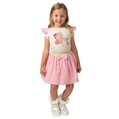 Picture of Caramelo Kids Girls Diamante Unicorn Top & Broderie Anglais Skirt Set - Pink