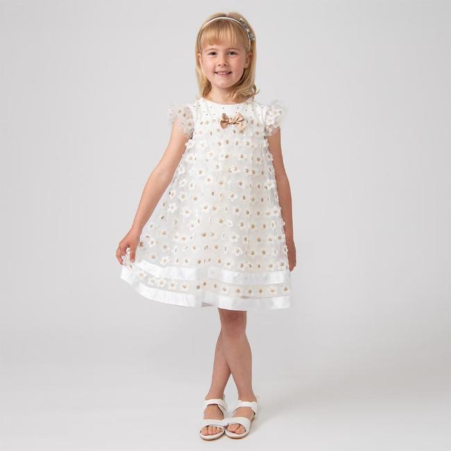 Picture of Caramelo Kids Girls Gold Daisy Party Dress - Ivory