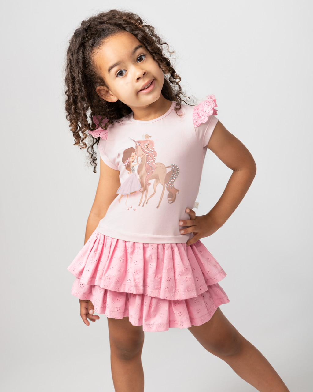 Caramelo Kids Girls Diamante Unicorn Dress Pink
