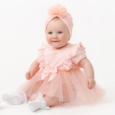 Picture of Caramelo Kids Baby Girls Ribbed Tulle Dress With Turban - Pink