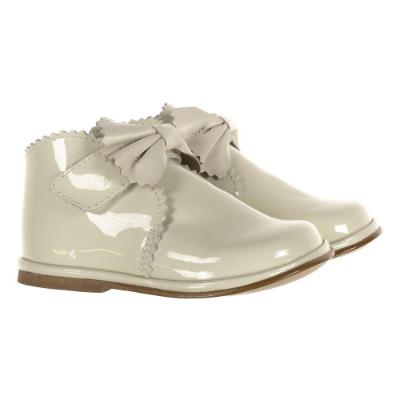 Picture of Borboleta Sharon Fixed Bow Patent Ankle Boot - Ivory