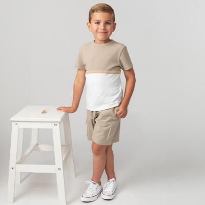 Picture of Caramelo Kids Boys Crew Neck Waffle Cotton Leisure Shorts Set - Beige