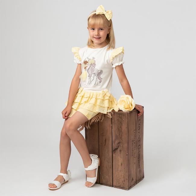 Picture of Caramelo Kids Girls Diamante Unicorn Short Set - Lemon