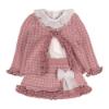 Picture of Rahigo Girls Summer Knit Ruffle Skort Blouse & Cardigan Set X 3 - Dusky Pink White