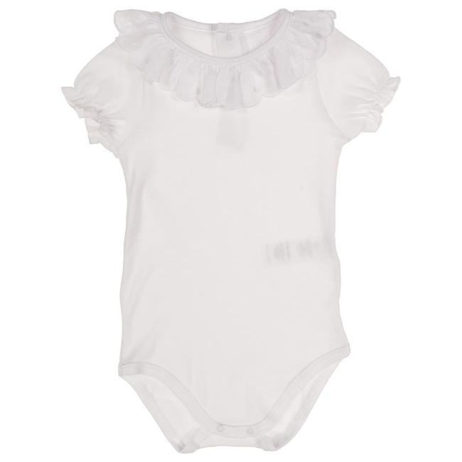 Picture of Calamaro Baby Summer Polka Dot Lace Ruffle Collar Bodysuit - White White