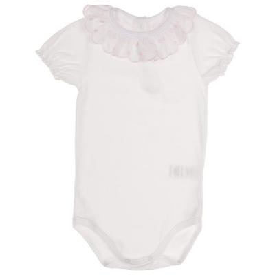 Picture of Calamaro Baby Summer Polka Dot Lace Ruffle Collar Bodysuit - White Pink