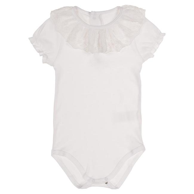 Picture of Calamaro Baby Summer Tulle Lace Ruffle Collar Bodysuit - White