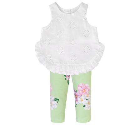 Picture of Balloon Chic Girls Summer Lace Tunic & Floral Legging Set - White Pale Green Lilac