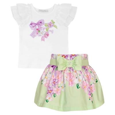 Picture of Balloon Chic Girls Summer Floral Top & Skirt Set X 2 - Pale Green Lilac