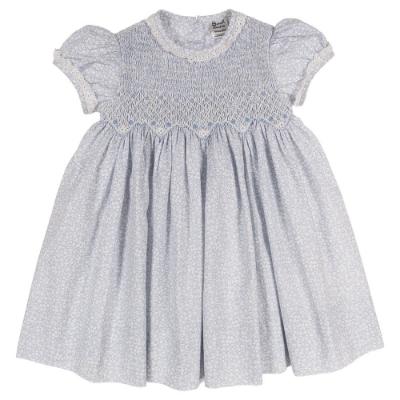 Picture of Sarah Louise Baby Girl Smocked Puff Sleeve Ditsy Floral Dress - Pale Blue 